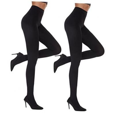 2 Pack Women's Fleece Lined Tights Winter Warm 100 Den Opaque High Medium Black